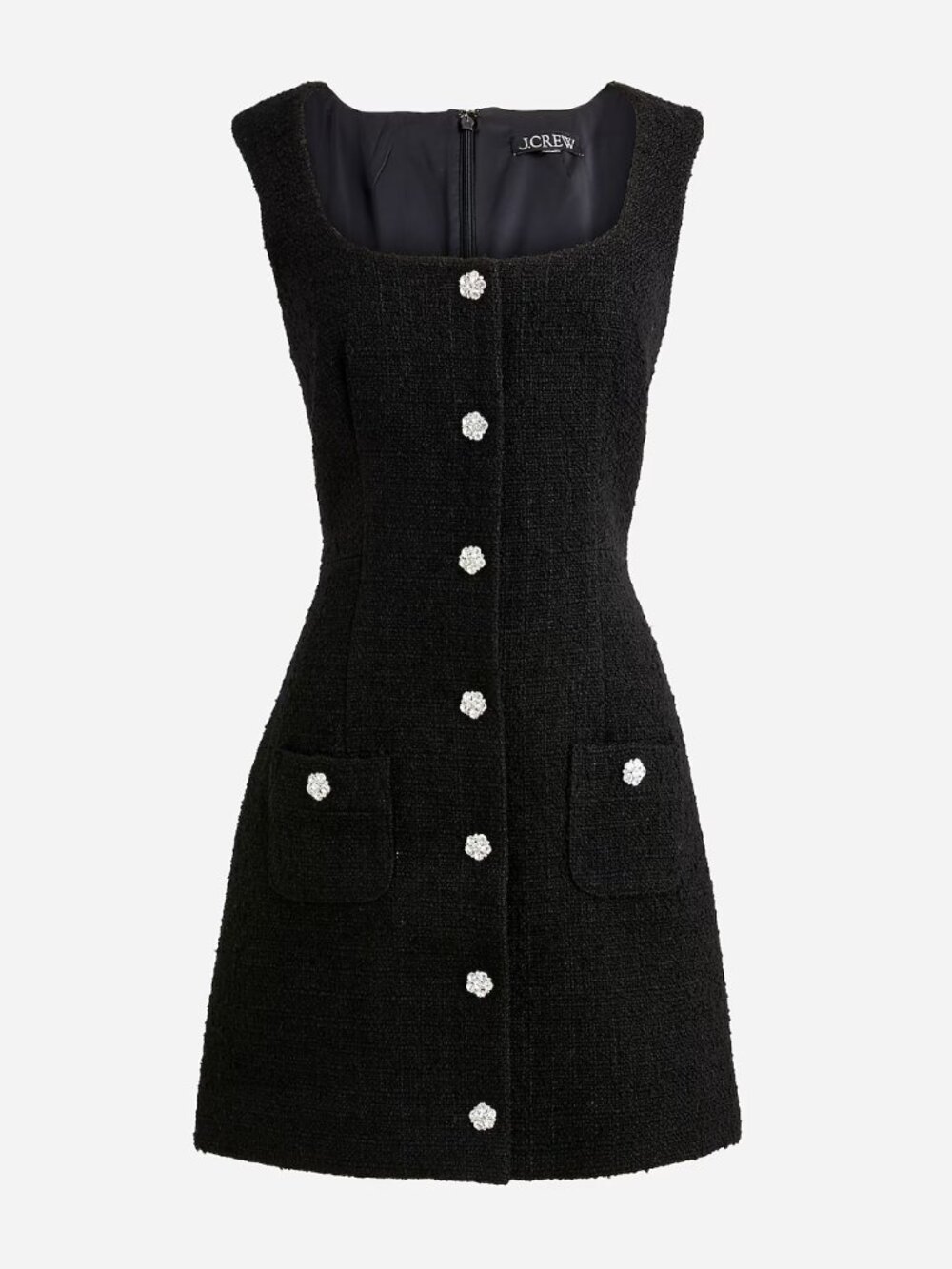 J.Crew Sophia Sleeveless Dress 4 Black Tweed Jewel Buttons